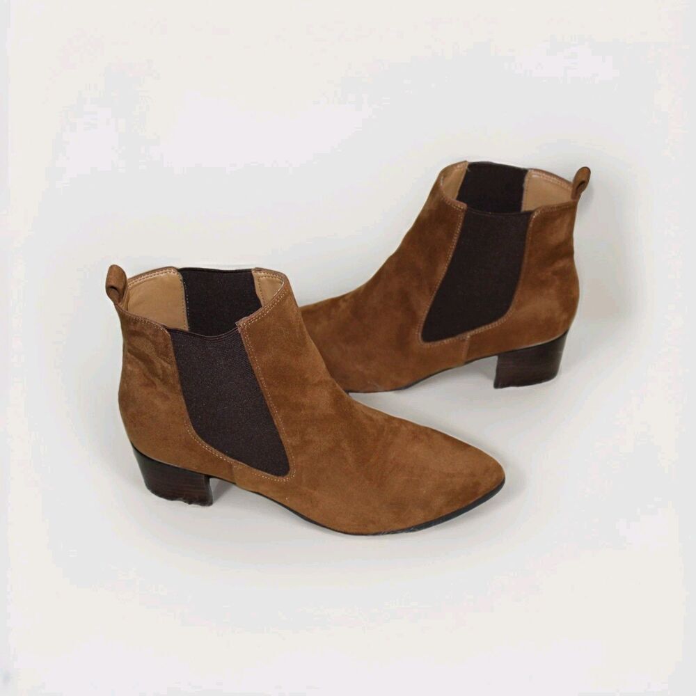 Nine West NWT Womens 10W Brown Faux Suede Chelsea Pull On Block Heel Ankle Boots - Picture 6 of 11